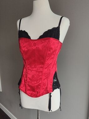 Frederick's of Hollywood Red and Black Satin Lace Bustier